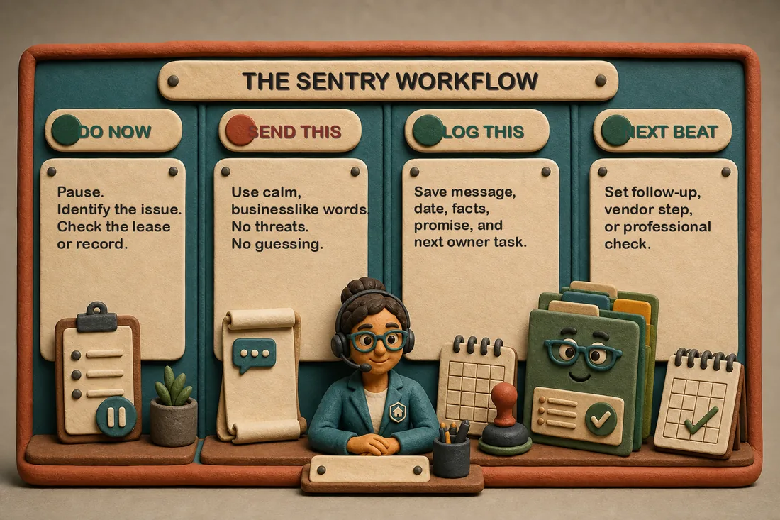 Claymation four-move Sentry workflow panel.